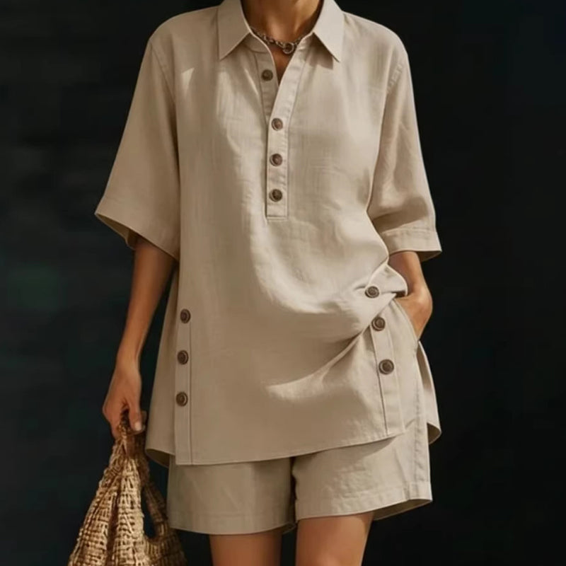 Polo Neck Shorts Set – Side Button Details, Relaxed Fit
