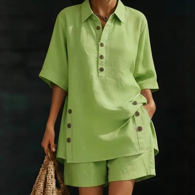 Polo Neck Shorts Set – Side Button Details, Relaxed Fit