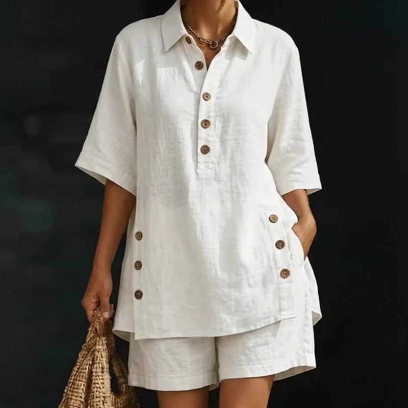 Polo Neck Shorts Set – Side Button Details, Relaxed Fit