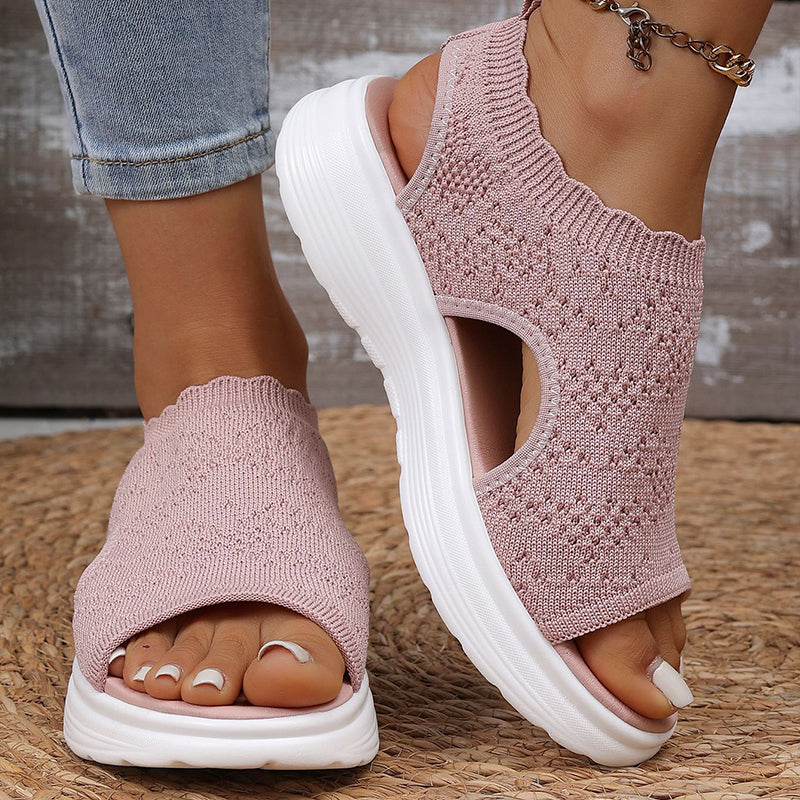 Breathable Knit Platform Sandals – Chunky Sole, Slip-On Style