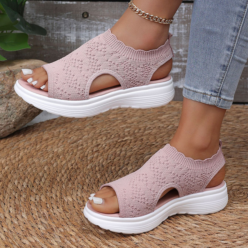 Breathable Knit Platform Sandals – Chunky Sole, Slip-On Style