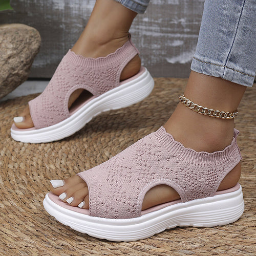 Breathable Knit Platform Sandals – Chunky Sole, Slip-On Style