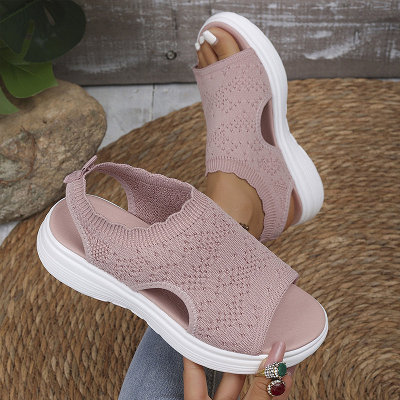 Breathable Knit Platform Sandals – Chunky Sole, Slip-On Style