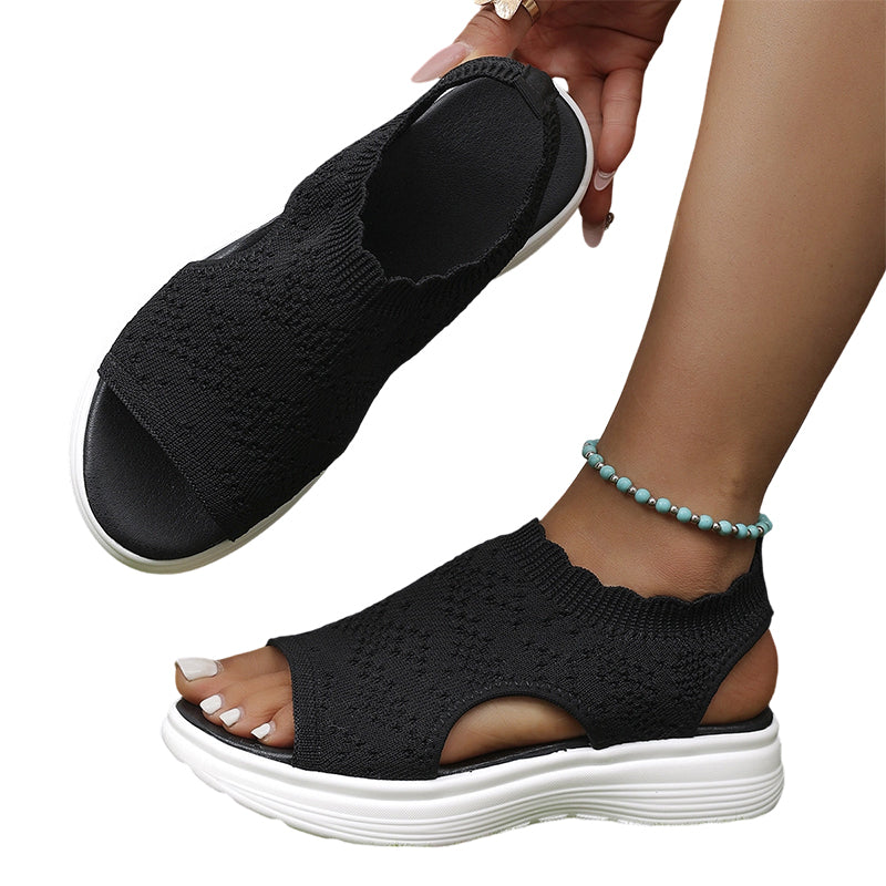 Breathable Knit Platform Sandals – Chunky Sole, Slip-On Style
