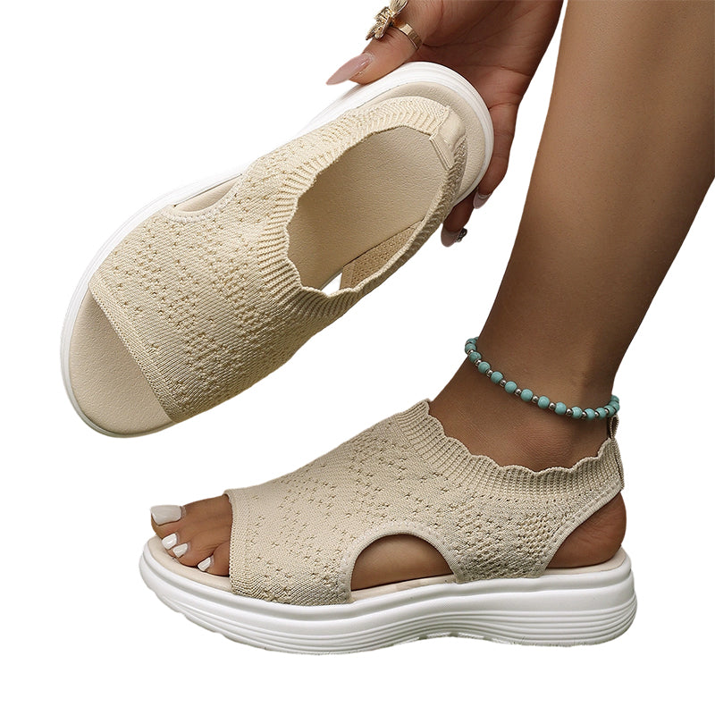 Breathable Knit Platform Sandals – Chunky Sole, Slip-On Style