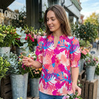 Floral Puff Sleeve Top – V-Neck, Relaxed Fit