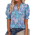 Floral Puff Sleeve Top – V-Neck, Relaxed Fit
