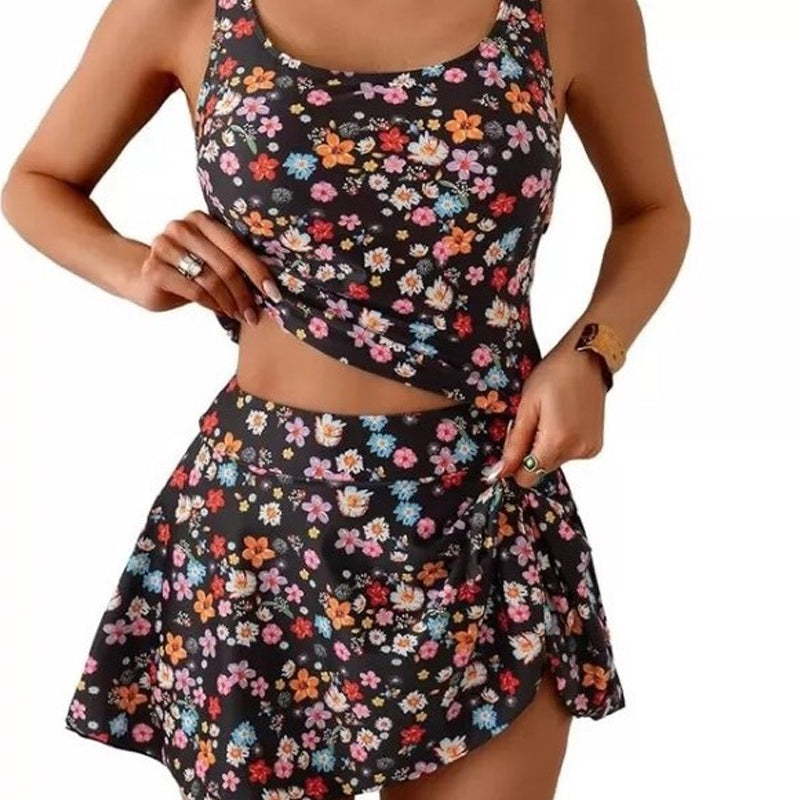 Floral Two Piece Swim Dress Set