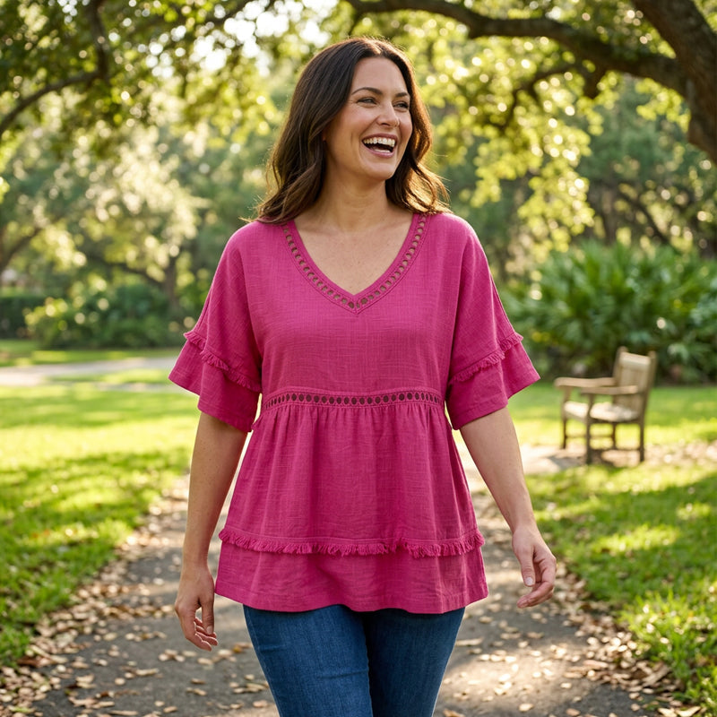 Women's Bohemian V Neck Embroidered Blouse