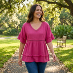 Women's Bohemian V Neck Embroidered Blouse