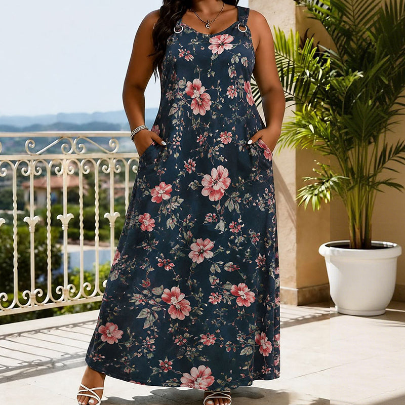 Essential V-Neck Sleeveless Maxi Dress – Relaxed Fit, Breathable Fabric