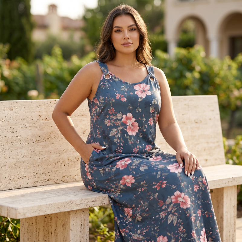 Essential V-Neck Sleeveless Maxi Dress – Relaxed Fit, Breathable Fabric