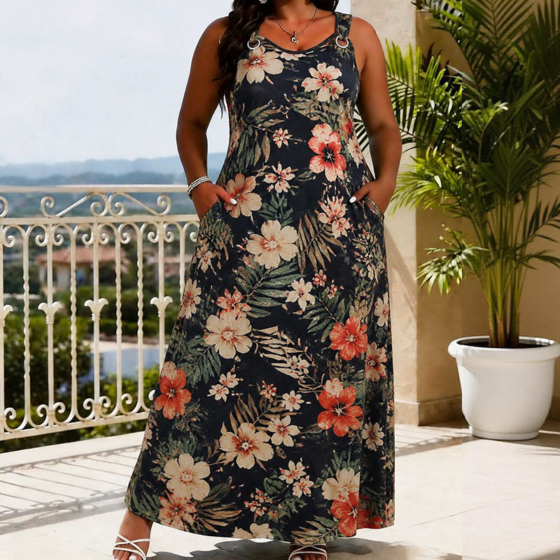 Essential V-Neck Sleeveless Maxi Dress – Relaxed Fit, Breathable Fabric