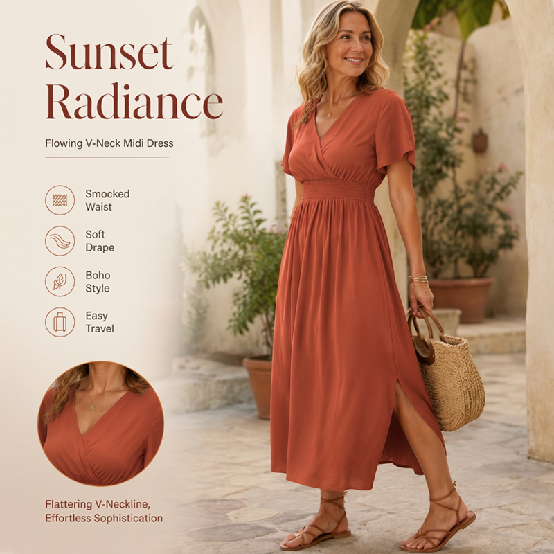 Women's Summer V Neck Side Slit Maxi Dress