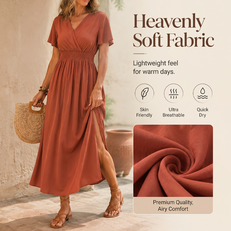 Women's Summer V Neck Side Slit Maxi Dress