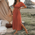 Women's Summer V Neck Side Slit Maxi Dress