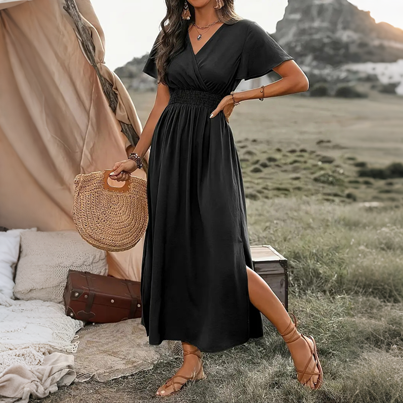 Women's Summer V Neck Side Slit Maxi Dress