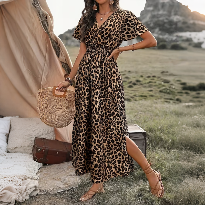 Women's Summer V Neck Side Slit Maxi Dress