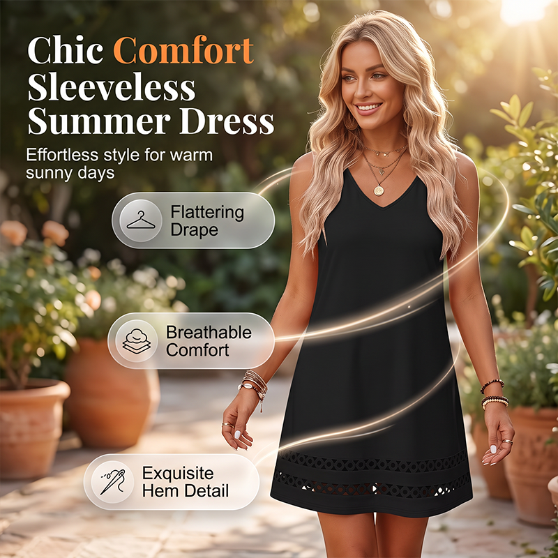 Women's Casual Sleeveless V Neck Dress