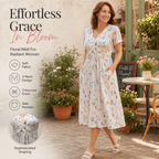 Women's Floral V-Neck Twist-Waist Midi Dress