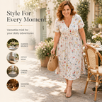 Women's Floral V-Neck Twist-Waist Midi Dress