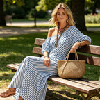 Women's Off Shoulder Striped Maxi Dress