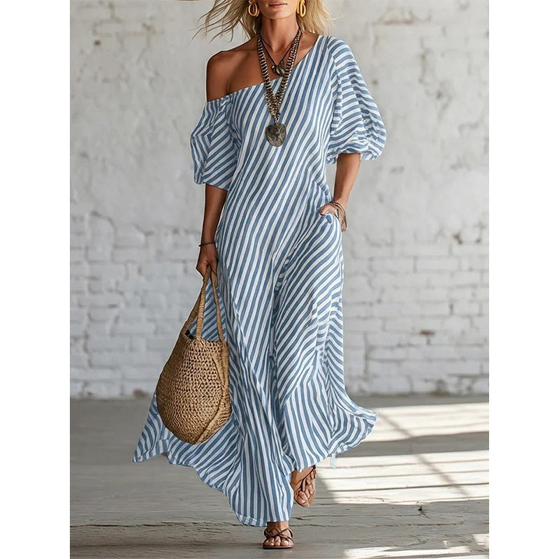 Women's Off Shoulder Striped Maxi Dress