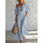 Women's Off Shoulder Striped Maxi Dress