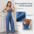 Women's Spaghetti Strap Wide-Leg Denim Jumpsuit