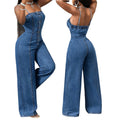 Women's Spaghetti Strap Wide-Leg Denim Jumpsuit