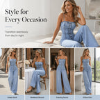 Women's Spaghetti Strap Wide-Leg Denim Jumpsuit
