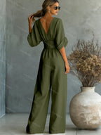 Women's Essential V-Neck Waist-Defining Jumpsuit