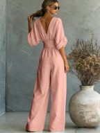 Women's Essential V-Neck Waist-Defining Jumpsuit