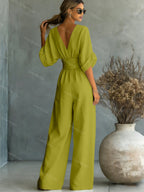 Women's Essential V-Neck Waist-Defining Jumpsuit
