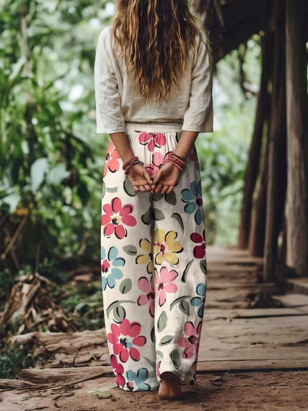 💝💝【LAST DAY SALE】Women's Casual Bohemian Style Floral Print Wide-Leg Pants