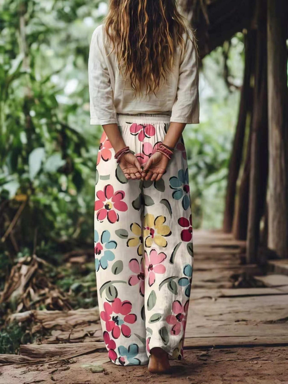 💝💝【LAST DAY SALE】Women's Casual Bohemian Style Floral Print Wide-Leg Pants