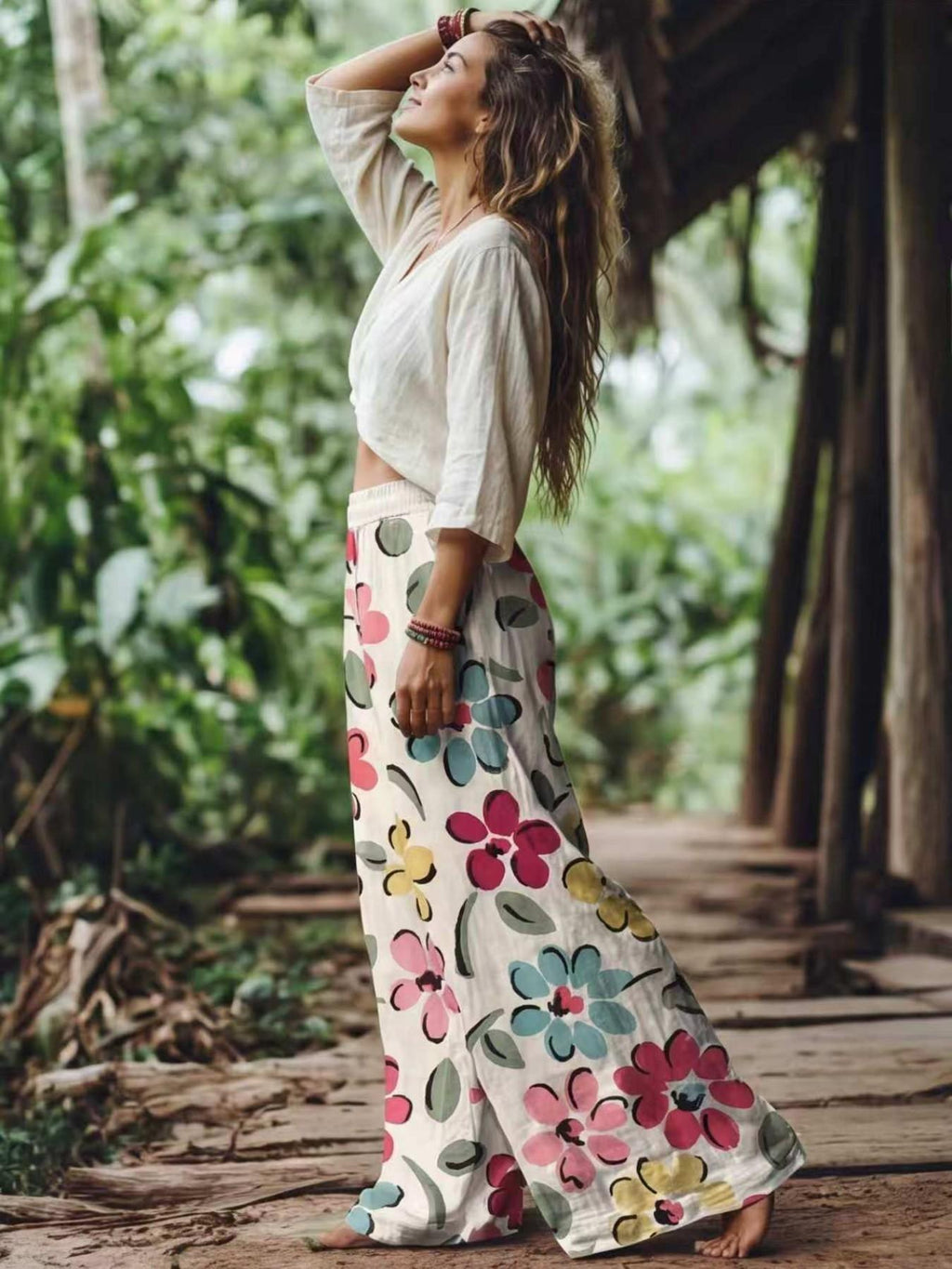 💝💝【LAST DAY SALE】Women's Casual Bohemian Style Floral Print Wide-Leg Pants