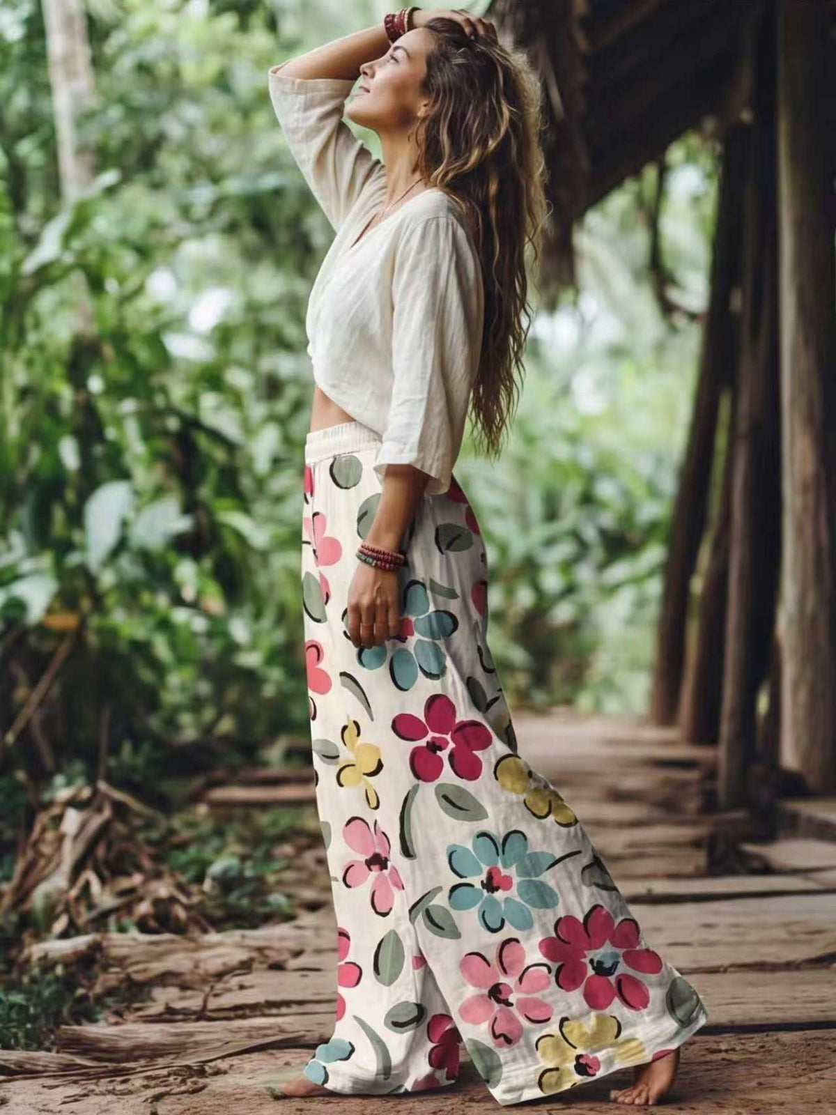💝💝【LAST DAY SALE】Women's Casual Bohemian Style Floral Print Wide-Leg Pants